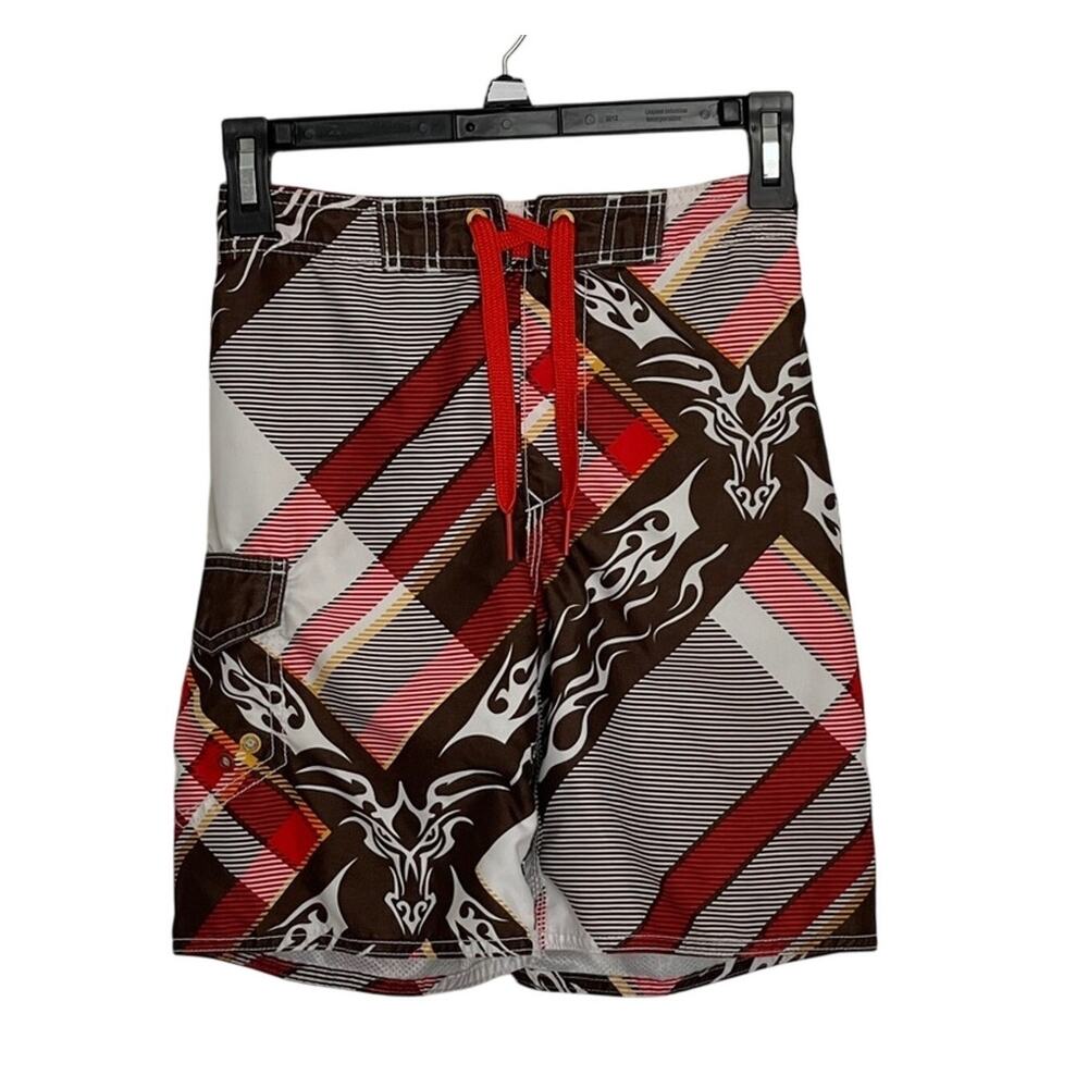 Old Navy Boys Orange flame shorts Small Drawstring Swim trunks
